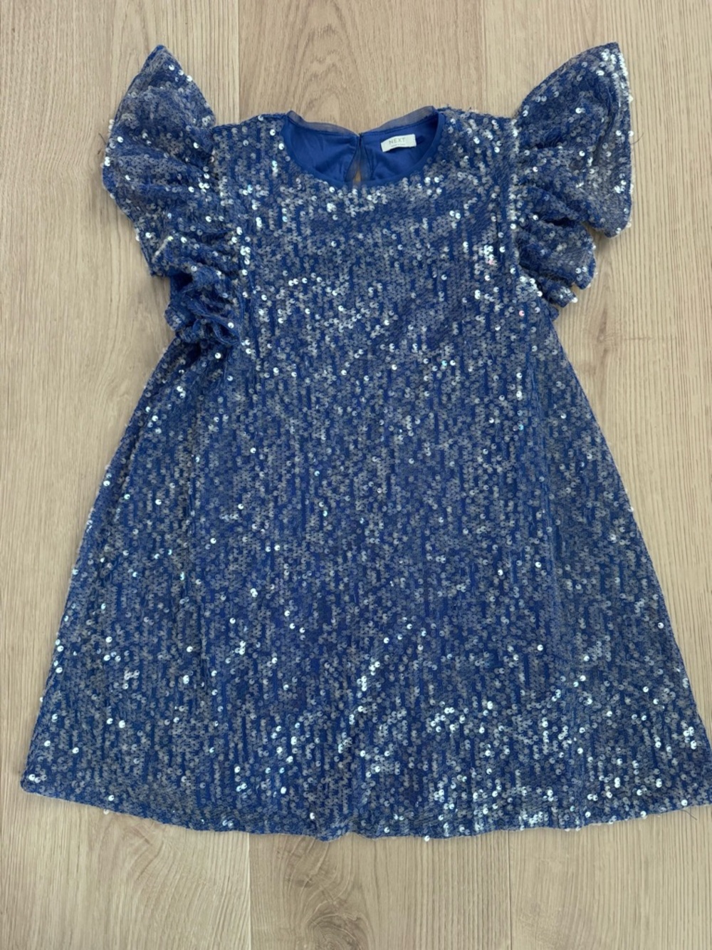 next Sequin Flutter Sleeve Party Dress - Blue